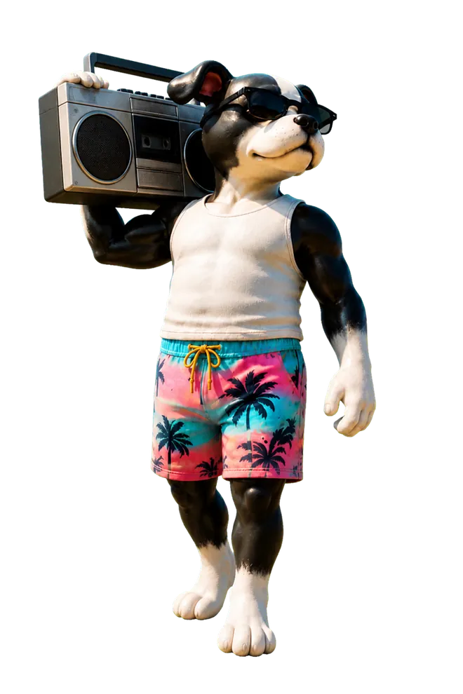 Doh carrying a boombox on his shoulder